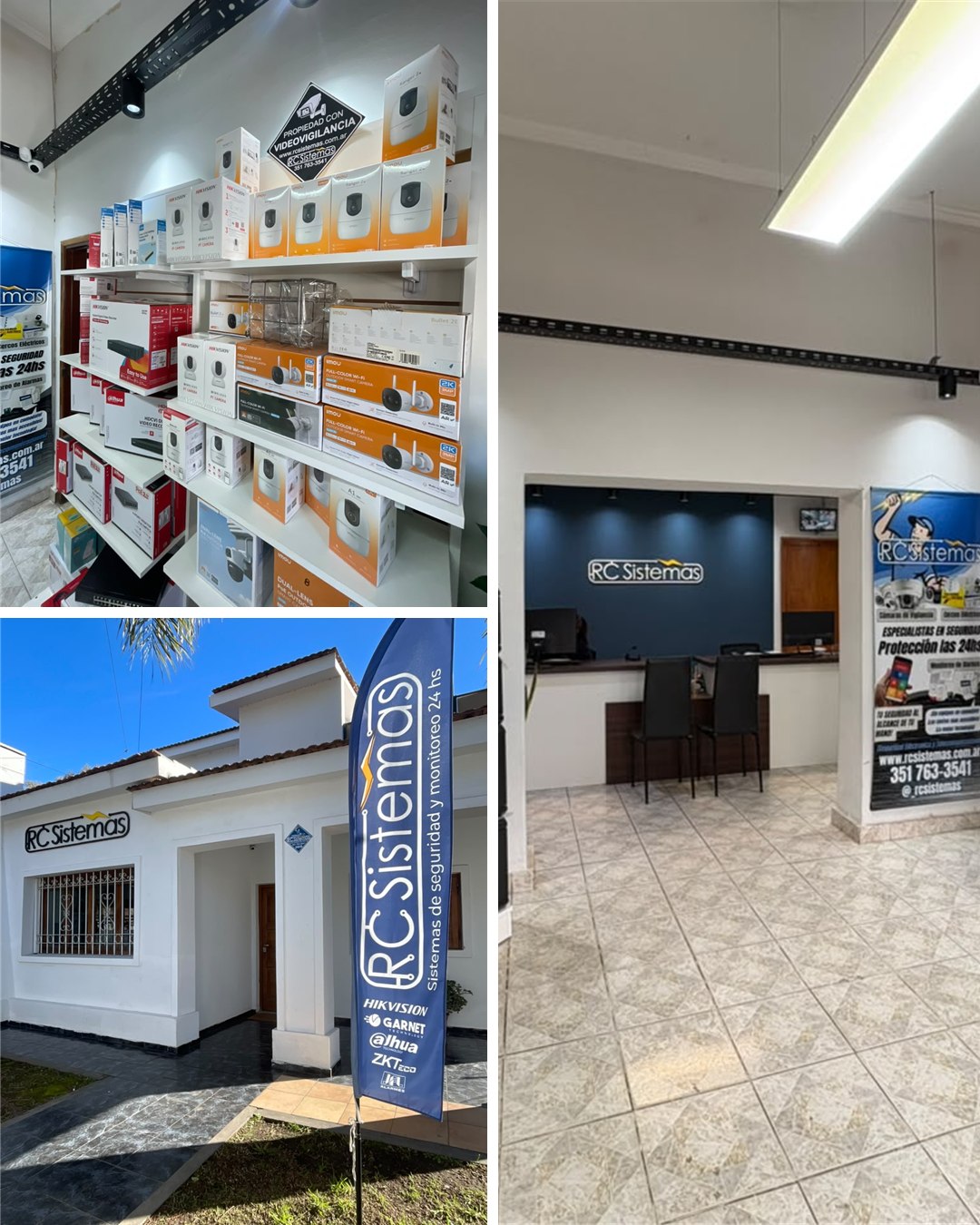 Salón de ventas de RC Sistemas, con los equipos de seguridad en exhibición